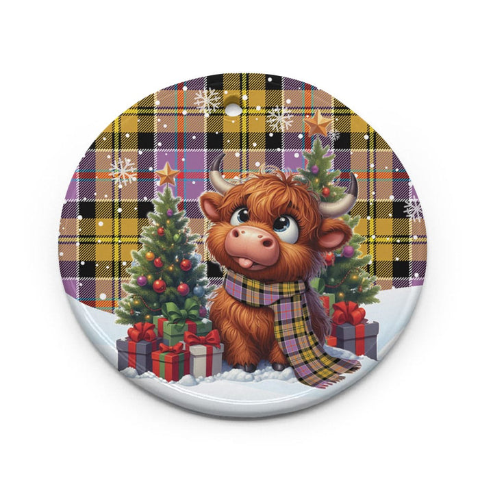 Scottish Culloden Ancient Clan Tartan Ceramic Ornament Cute Highland Cow Christmas Circle Style Tartan Plaid