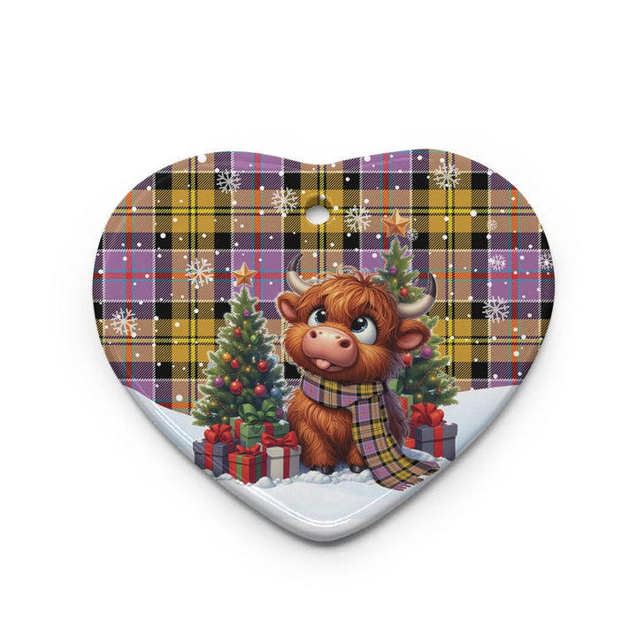Scottish Culloden Ancient Clan Tartan Ceramic Ornament Cute Highland Cow Christmas Heart Style Tartan Plaid