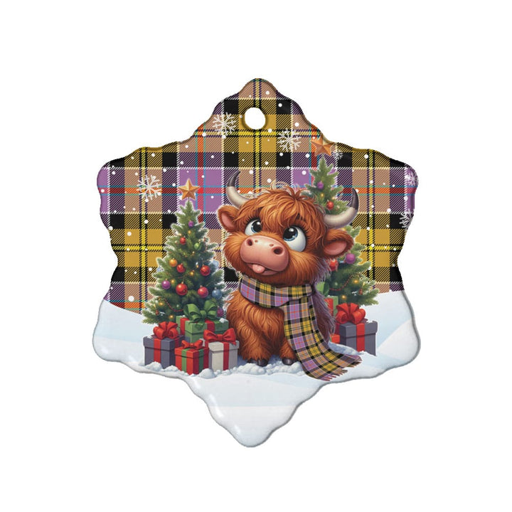 Scottish Culloden Ancient Clan Tartan Ceramic Ornament Cute Highland Cow Christmas Snow Flake Style Tartan Plaid