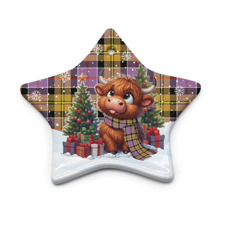 Scottish Culloden Ancient Clan Tartan Ceramic Ornament Cute Highland Cow Christmas Star Style Tartan Plaid