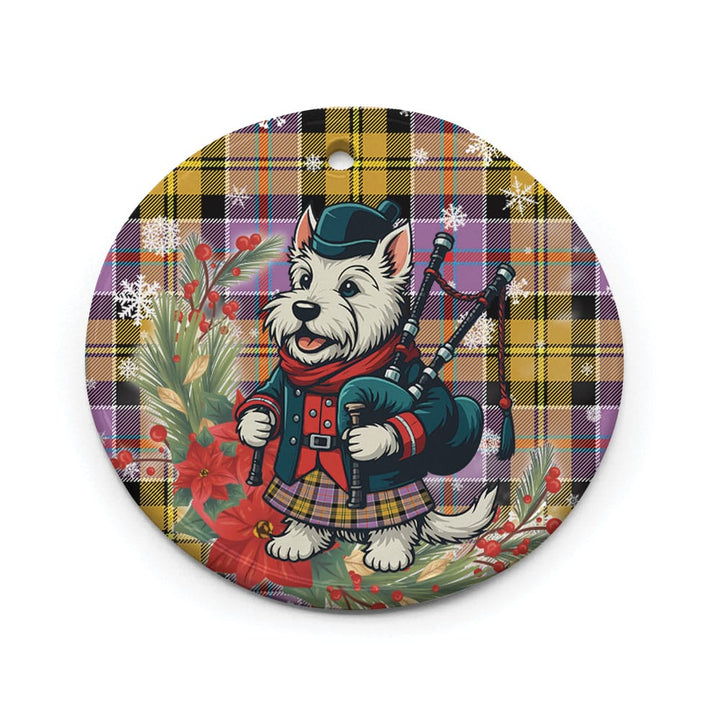 Scottish Culloden Ancient Clan Tartan Ceramic Ornament Cute Scottish Terrier Dog Circle Style Tartan Plaid