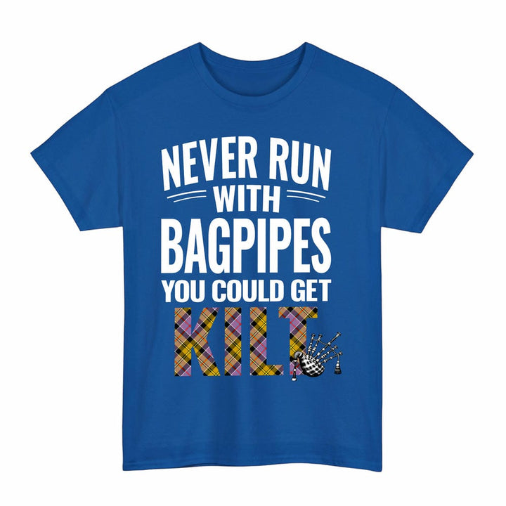 Scottish Culloden Ancient Clan Tartan Never Run With Bagpipes T-Shirt Tartan Plaid Royal Color