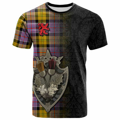 Scottish Culloden Ancient Clan Tartan T-Shirt - Half Thistle Flowers Celtic Design Front Side Tartan Plaid