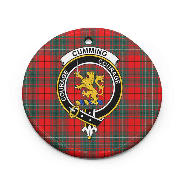 Scottish Cumming Clan Crest Tartan Ceramic Ornament Circle Shape Tartan Plaid