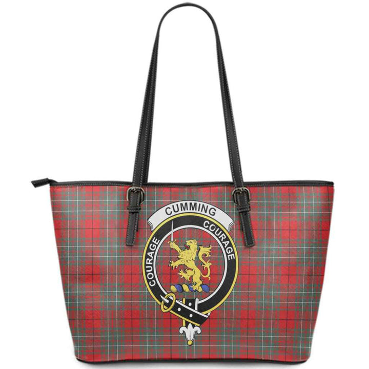 Scottish Cumming Clan Crest Tartan Leather Tote Tartan Plaid