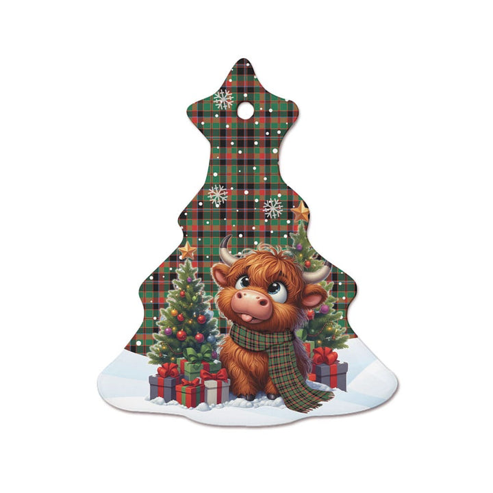 Scottish Cumming Hunting Ancient Clan Tartan Ceramic Ornament Cute Highland Cow Christmas Tree Style Tartan Plaid