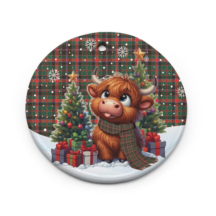 Scottish Cumming Hunting Modern Clan Tartan Ceramic Ornament Cute Highland Cow Christmas Circle Style Tartan Plaid