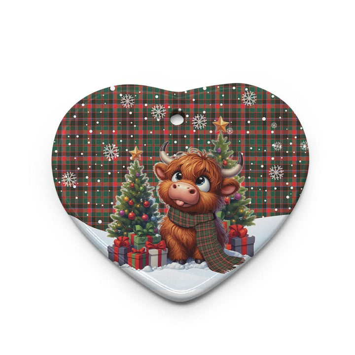 Scottish Cumming Hunting Modern Clan Tartan Ceramic Ornament Cute Highland Cow Christmas Heart Style Tartan Plaid