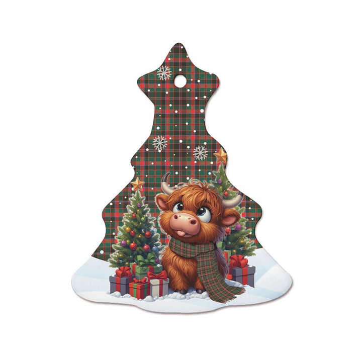 Scottish Cumming Hunting Modern Clan Tartan Ceramic Ornament Cute Highland Cow Christmas Tree Style Tartan Plaid