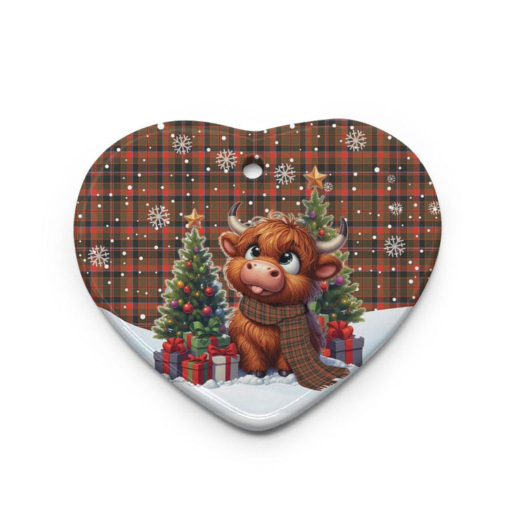 Scottish Cumming Hunting Weathered Clan Tartan Ceramic Ornament Cute Highland Cow Christmas Heart Style Tartan Plaid