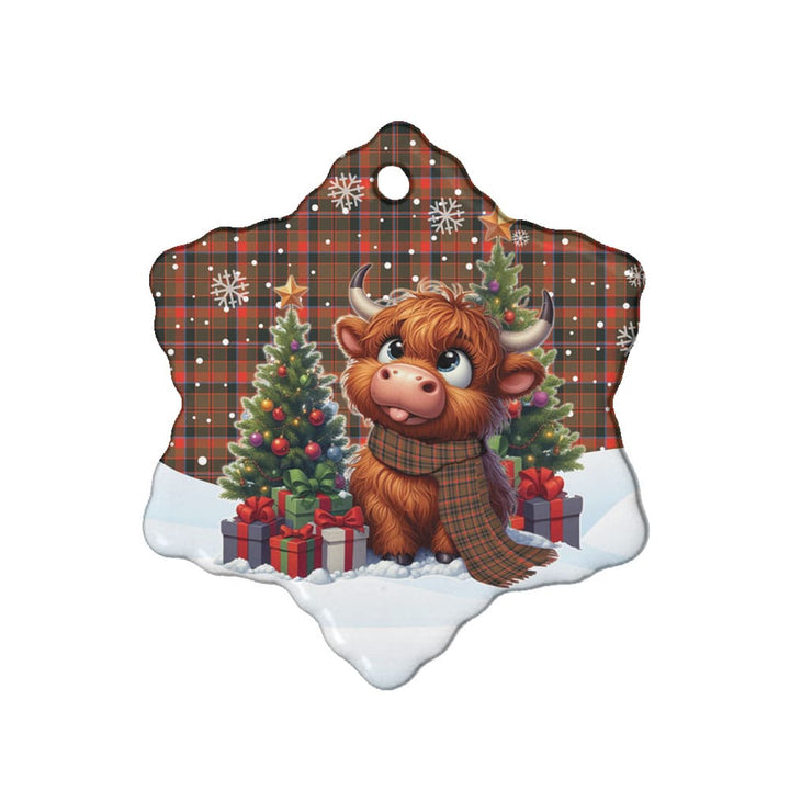 Scottish Cumming Hunting Weathered Clan Tartan Ceramic Ornament Cute Highland Cow Christmas Snow Flake Style Tartan Plaid