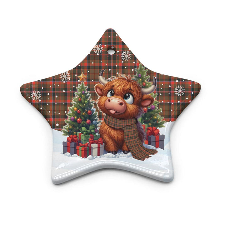 Scottish Cumming Hunting Weathered Clan Tartan Ceramic Ornament Cute Highland Cow Christmas Star Style Tartan Plaid