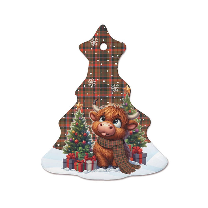 Scottish Cumming Hunting Weathered Clan Tartan Ceramic Ornament Cute Highland Cow Christmas Tree Style Tartan Plaid