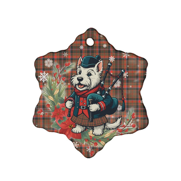 Scottish Cumming Hunting Weathered Clan Tartan Ceramic Ornament Cute Scottish Terrier Dog Snow Flake Style Tartan Plaid