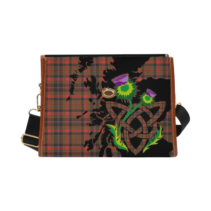 Scottish Cumming Hunting Weathered Clan Tartan Waterproof Canvas Bag With Thistle Tartan Plaid 1