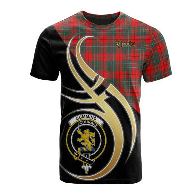 Scottish Cumming Modern Clan Crest Tartan T-Shirt Believe in Me Front Side Tartan Plaid