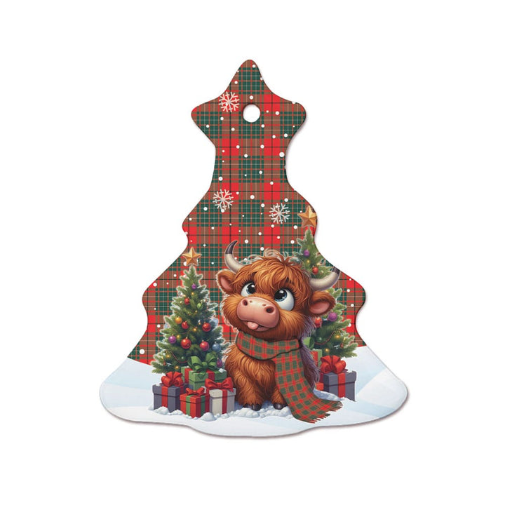 Scottish Cumming Modern Clan Tartan Ceramic Ornament Cute Highland Cow Christmas Tree Style Tartan Plaid
