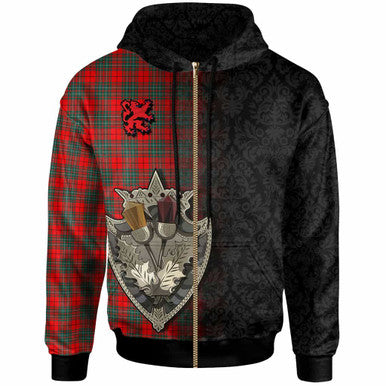 Scottish Cumming Modern Clan Tartan Hoodie - Half Thistle Flowers Celtic Design Zip-up Tartan Plaid