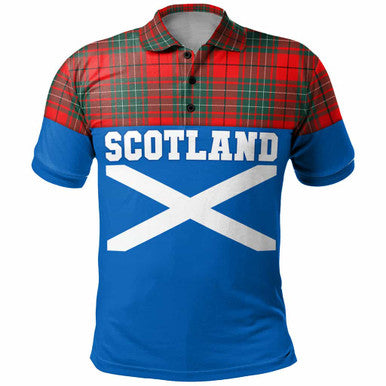 Scottish Cumming Modern Clan Tartan Polo Shirt - Lion Rampant of Scotland With Flag Front Side Tartan Plaid