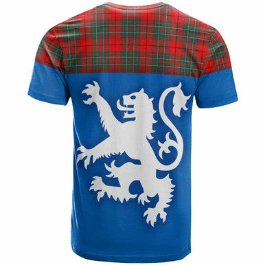 Scottish Cumming Modern Clan Tartan T-Shirt - Lion Rampant of Scotland With Flag Back Side Tartan Plaid
