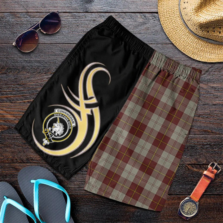 Scottish Cunningham Burgundy Dancers Clan Crest Tartan Believe in Me Men's Shorts