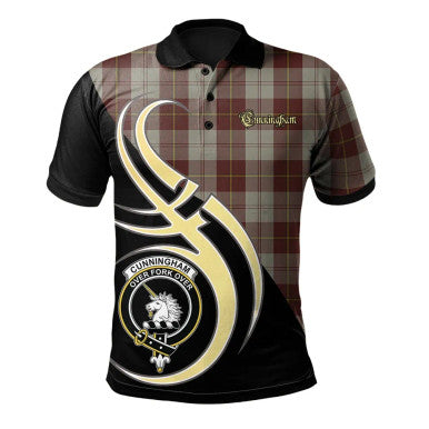 Scottish Cunningham Burgundy Dancers Clan Crest Tartan Polo Shirt Believe in Me Front Side Tartan Plaid