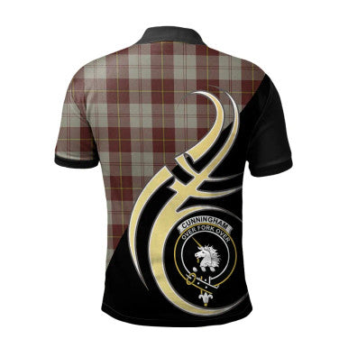 Scottish Cunningham Burgundy Dancers Clan Crest Tartan Polo Shirt Believe in Me Back Side Tartan Plaid