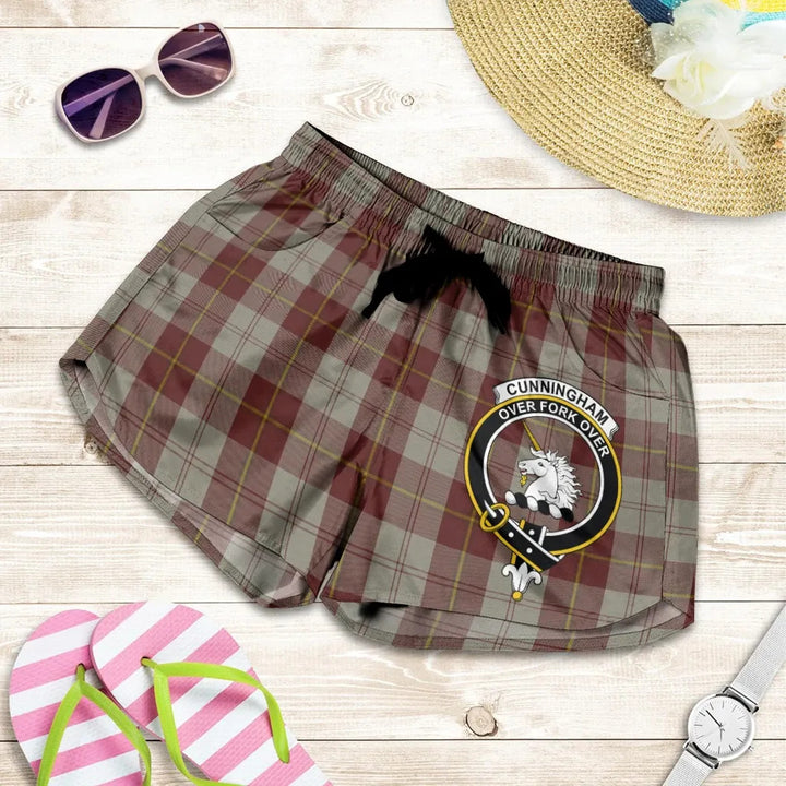 Scottish Cunningham Burgundy Dancers Clan Crest Tartan Women Shorts