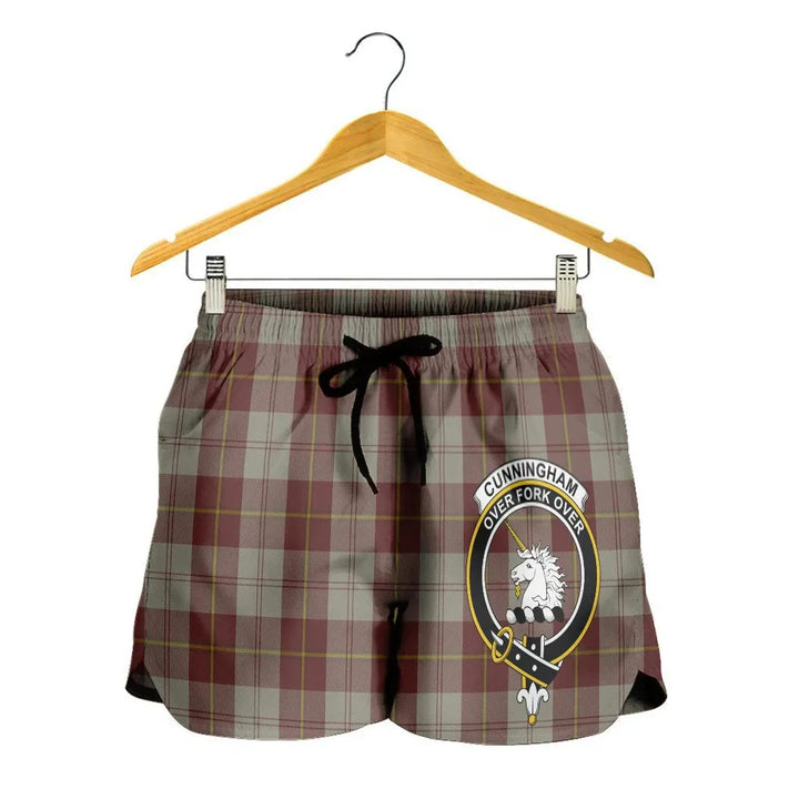 Scottish Cunningham Burgundy Dancers Clan Crest Tartan Women Shorts