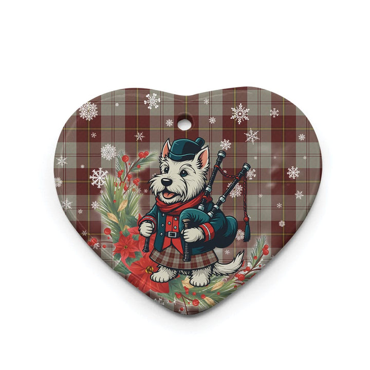 Scottish Cunningham Burgundy Dancers Clan Tartan Ceramic Ornament Cute Scottish Terrier Dog Heart Style Tartan Plaid