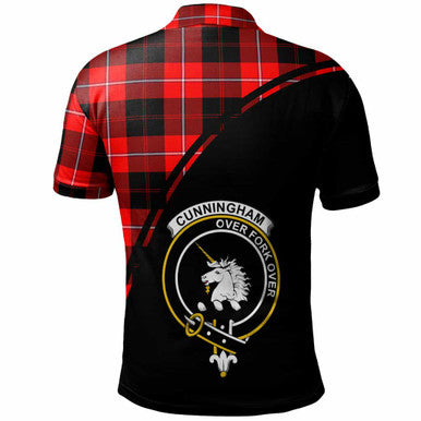 Scottish Cunningham Clan Crest Tartan Curve Polo Shirt Back Side Tartan Plaid