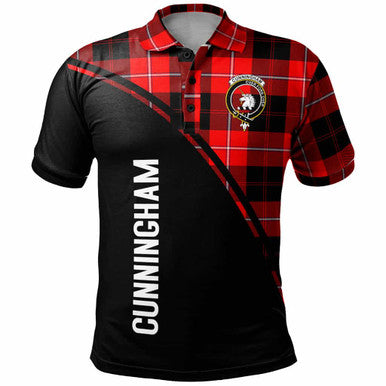 Scottish Cunningham Clan Crest Tartan Curve Polo Shirt Front Side Tartan Plaid