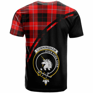 Scottish Cunningham Clan Crest Tartan Curve T-Shirt Back Side Tartan Plaid