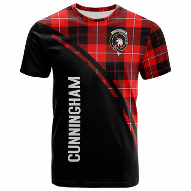 Scottish Cunningham Clan Crest Tartan Curve T-Shirt Front Side Tartan Plaid