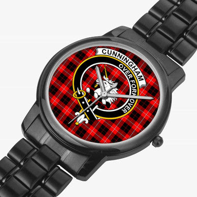 Scottish Cunningham Clan Crest Tartan Folding Clasp Steel Quartz Watches Tartan Plaid Black 2