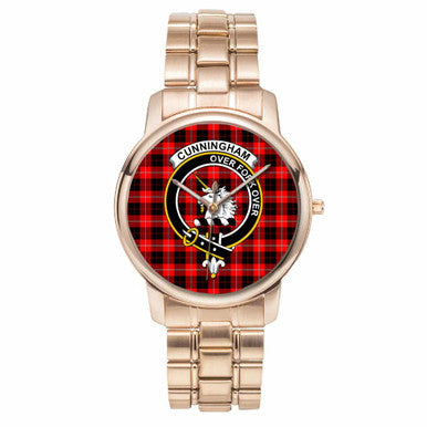 Scottish Cunningham Clan Crest Tartan Folding Clasp Steel Quartz Watches Tartan Plaid Rose Gold 1