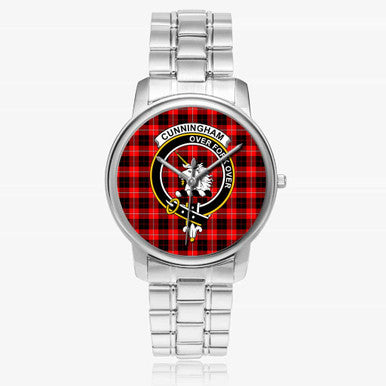Scottish Cunningham Clan Crest Tartan Folding Clasp Steel Quartz Watches Tartan Plaid Silver 1
