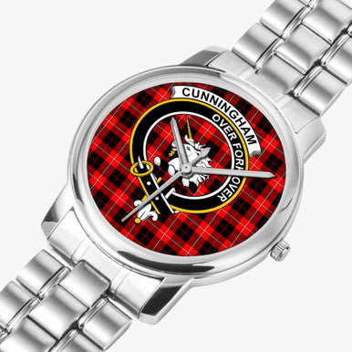 Scottish Cunningham Clan Crest Tartan Folding Clasp Steel Quartz Watches Tartan Plaid Silver 2