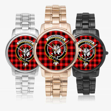 Scottish Cunningham Clan Crest Tartan Folding Clasp Steel Quartz Watches Tartan Plaid All
