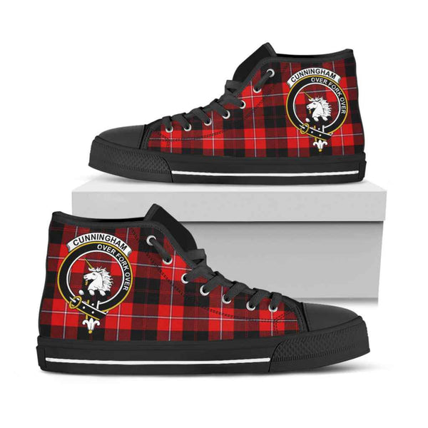 Scottish Cunningham Clan Crest Tartan High Top Shoes Black Sole Tartan Plaid