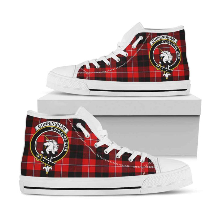 Scottish Cunningham Clan Crest Tartan High Top Shoes White Sole Tartan Plaid