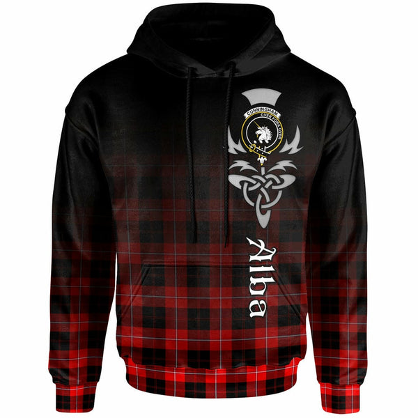 Scottish Cunningham Clan Crest Tartan Hoodie - Alba Gu Brath Family Crest Celtic Inspired Front Side Tartan Plaid