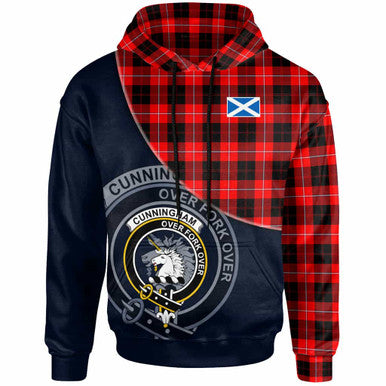 Scottish Cunningham Clan Crest Tartan Hoodie - Bend Style Front Side Tartan Plaid