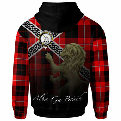 Scottish Cunningham Clan Crest Tartan Hoodie - Scotland Lion Back Side Tartan Plaid