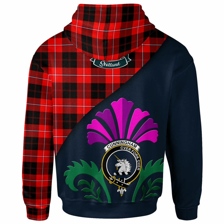 Scottish Cunningham Clan Crest Tartan Hoodie - Scotland Thistle Style Back Side Tartan Plaid