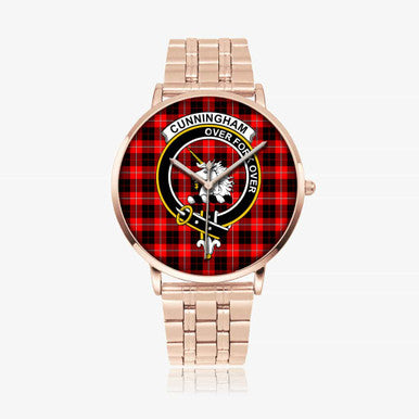 Scottish Cunningham Clan Crest Tartan Instafamous Steel Quartz Watches Tartan Plaid Rose Gold 1