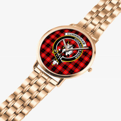 Scottish Cunningham Clan Crest Tartan Instafamous Steel Quartz Watches Tartan Plaid Rose Gold 2
