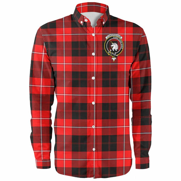Scottish Cunningham Clan Crest Tartan Long Sleeve Shirt Front Side Tartan Plaid