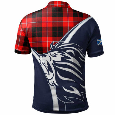 Scottish Cunningham Clan Crest Tartan Polo Shirt - Scottish Flag With Lion Back Side Tartan Plaid