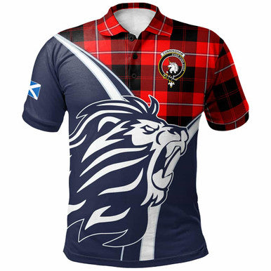 Scottish Cunningham Clan Crest Tartan Polo Shirt - Scottish Flag With Lion Front Side Tartan Plaid